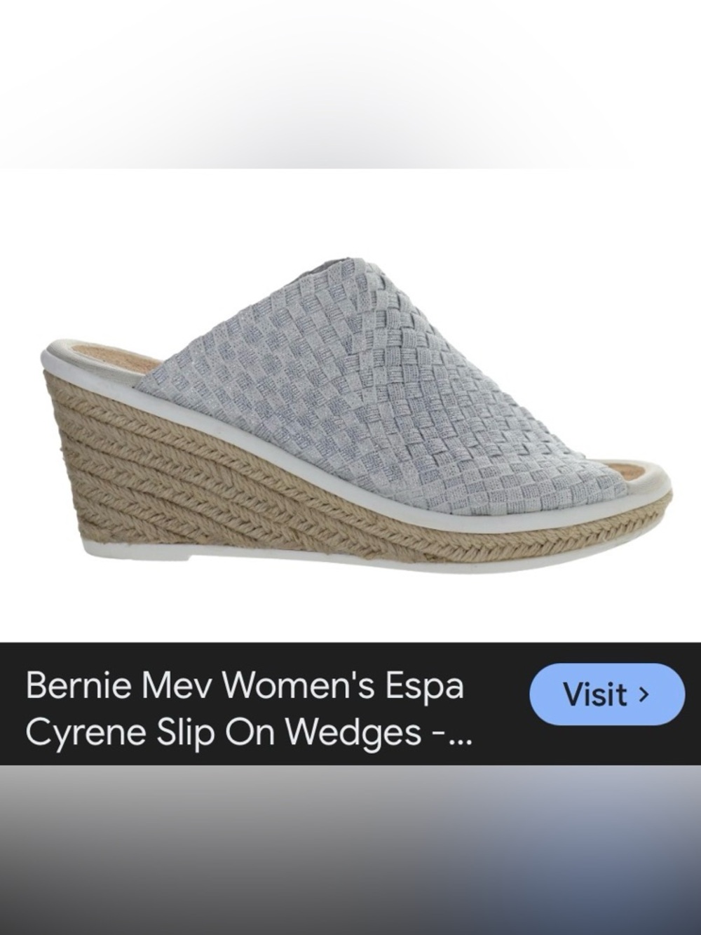 bernie mev. Cyrene Woven Espadrille Slip-On Wedge in Silver